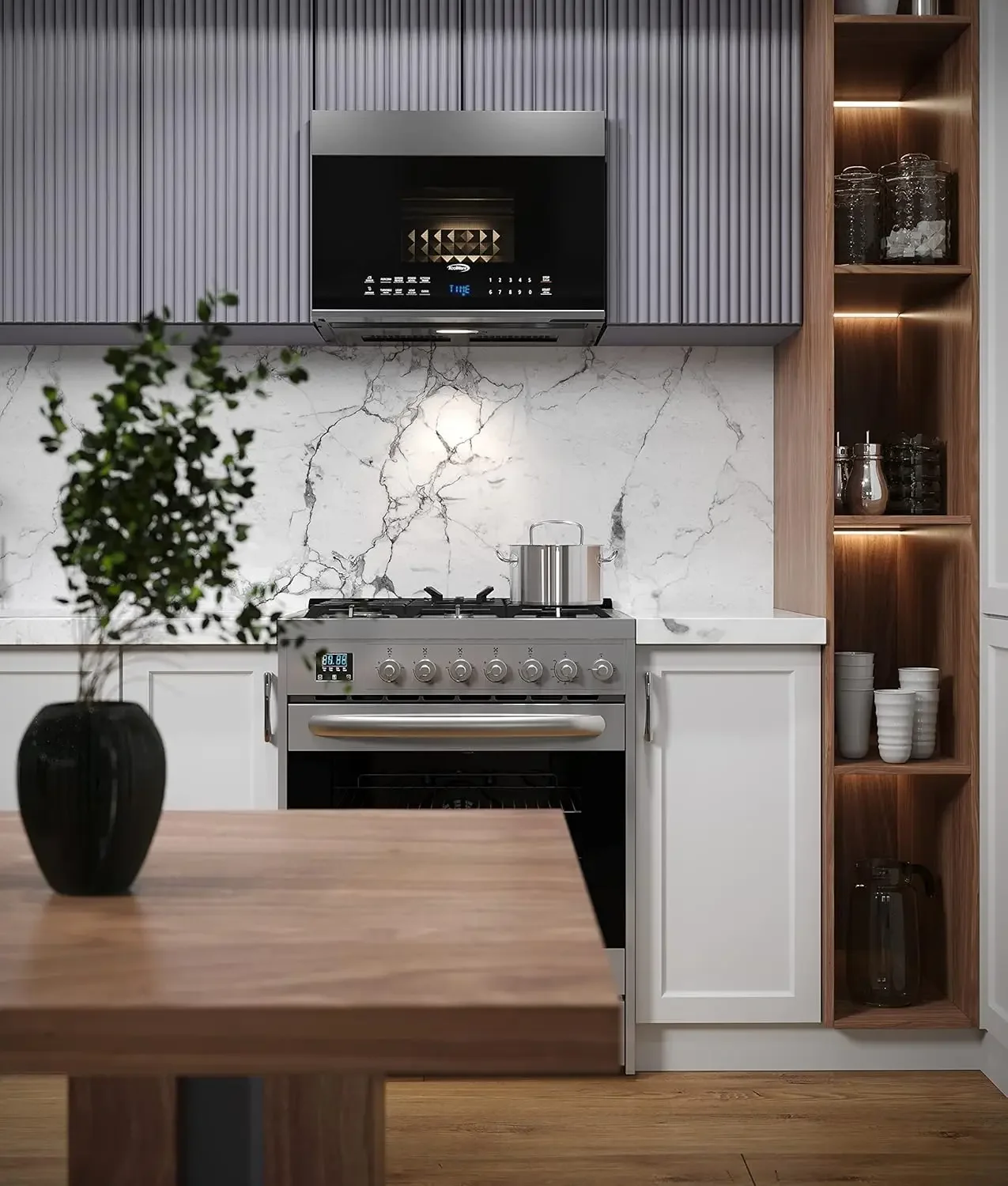 KM-MOT-OP1SS 24 inch Over The Range Stainless Steel Microwave, 300 CFM Vent Hood Function cu.ft, 24 in/1.3 Cu. Ft, Blac 5