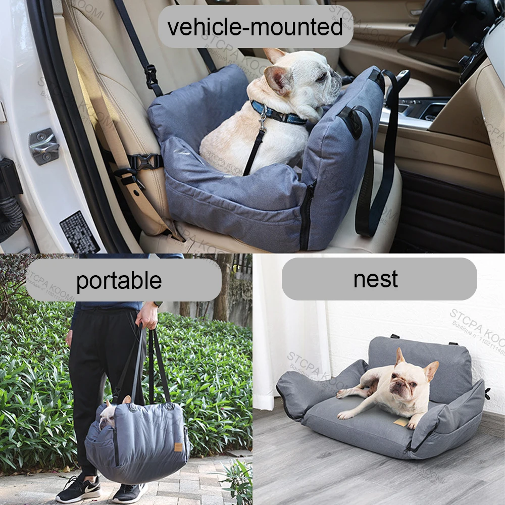 Foldable Dog Car Seat with Waterproof Pad Dog Hammock Adjustable Backseat  Safety Belt Pet Carrier for