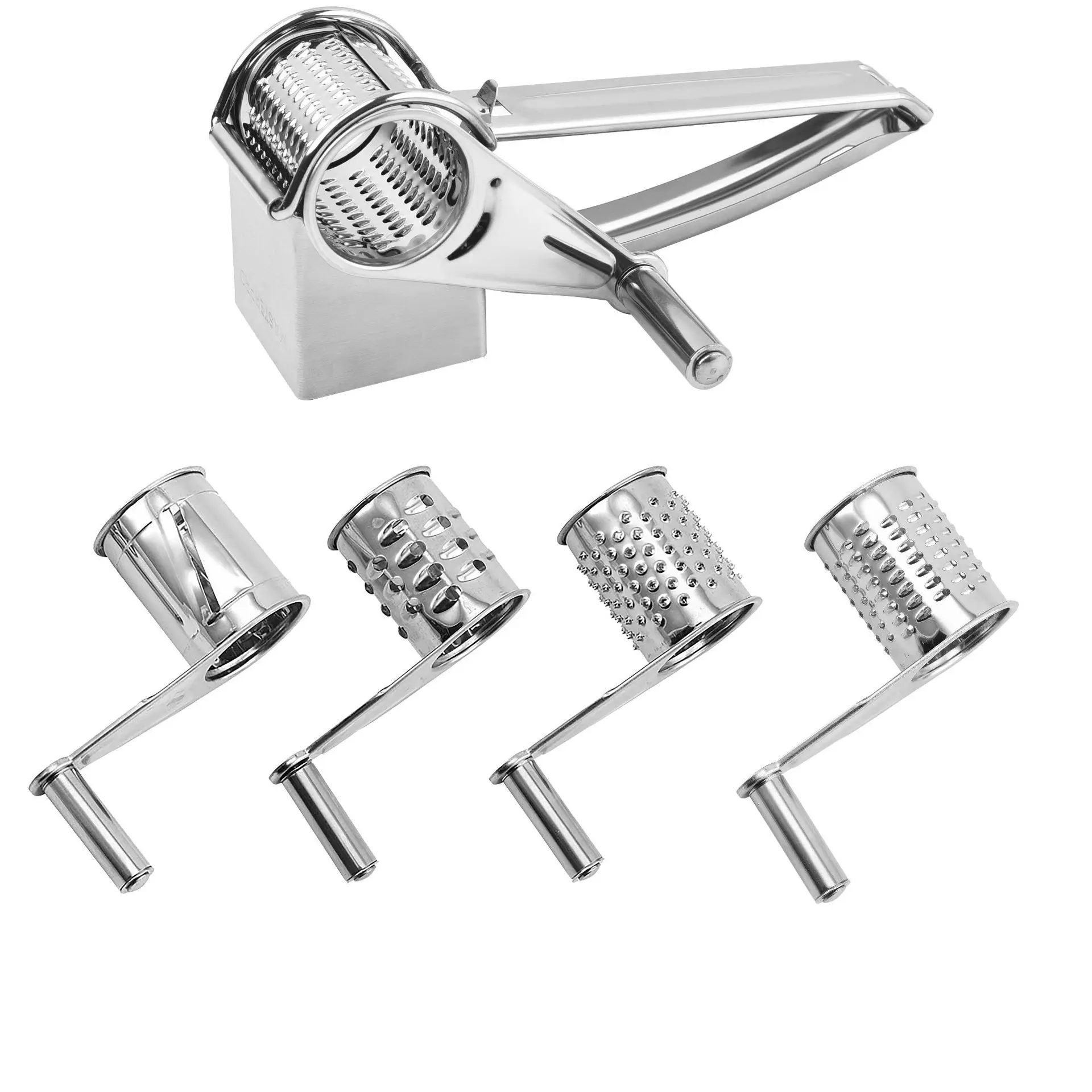 5Set 430Stainless Steel Heavy Duty Cheese Grater Set | Fully Manual Rotating Cheese Shredder Set，Multifunctional Grater Tool，Sui