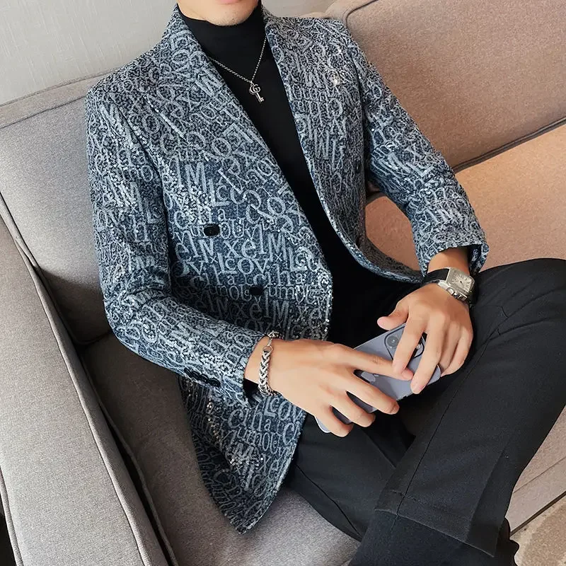 Rhinestones Male Blazer Sequin Men's Suit Jackets Cropped Coat Short with Embroidery Free Shipping Simple Breasted Elegant 2024