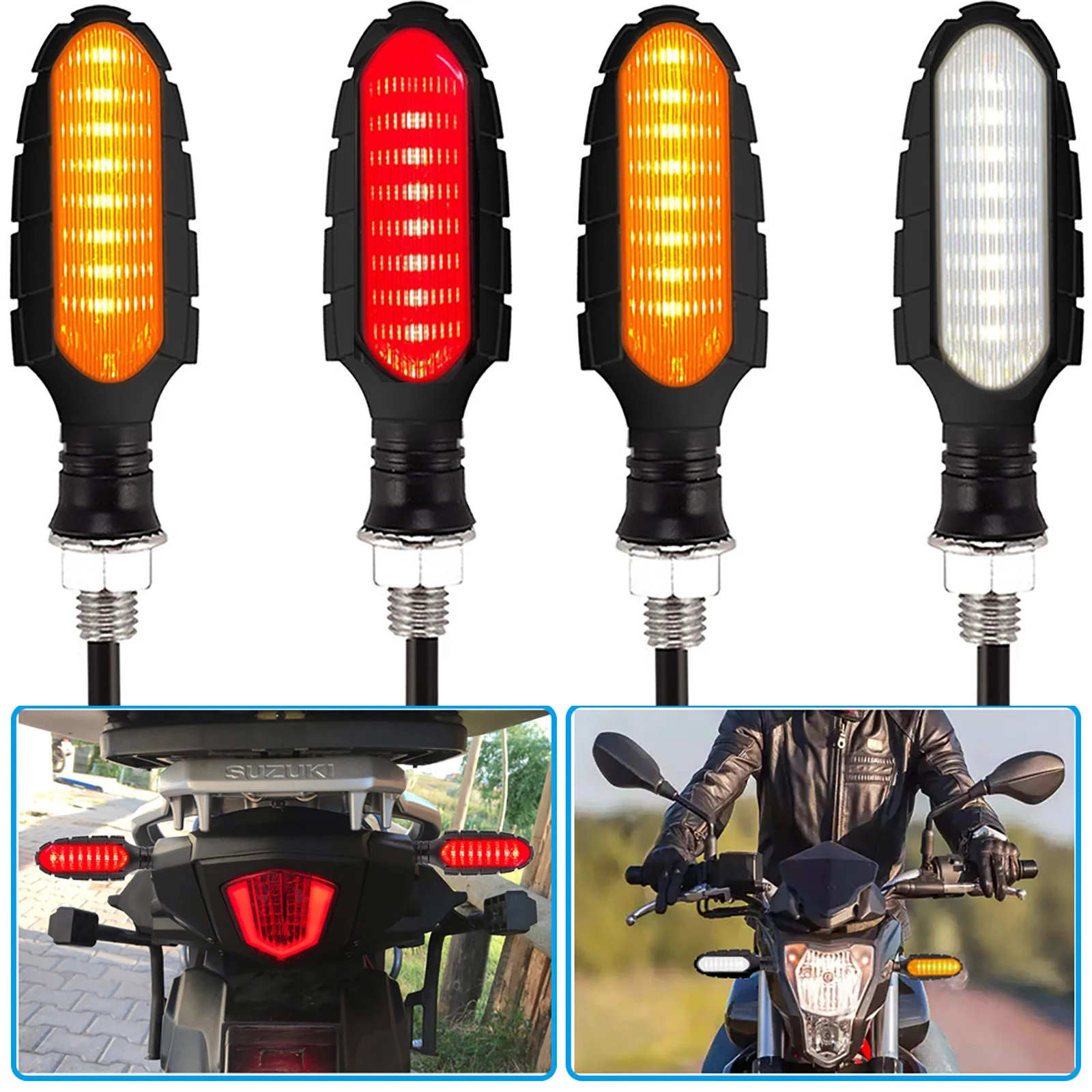 

Motorcycle Front Rear Turn Signal Light Amber Flowing Turn Signal Indicator Day Running Brake Light for all M10 Motorcycle