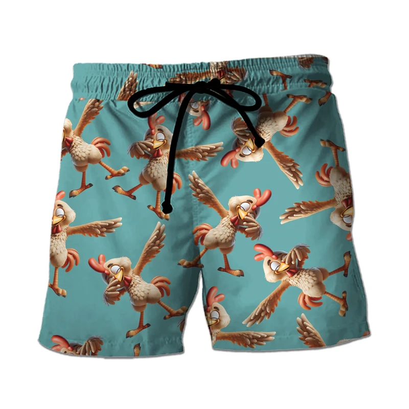 Funny Chicken Graphic Bermudas Hawaiian Boardshorts Rooster Board Shorts Male Trousers Boy Trunks Kids Beach Shorts Short Pants 3