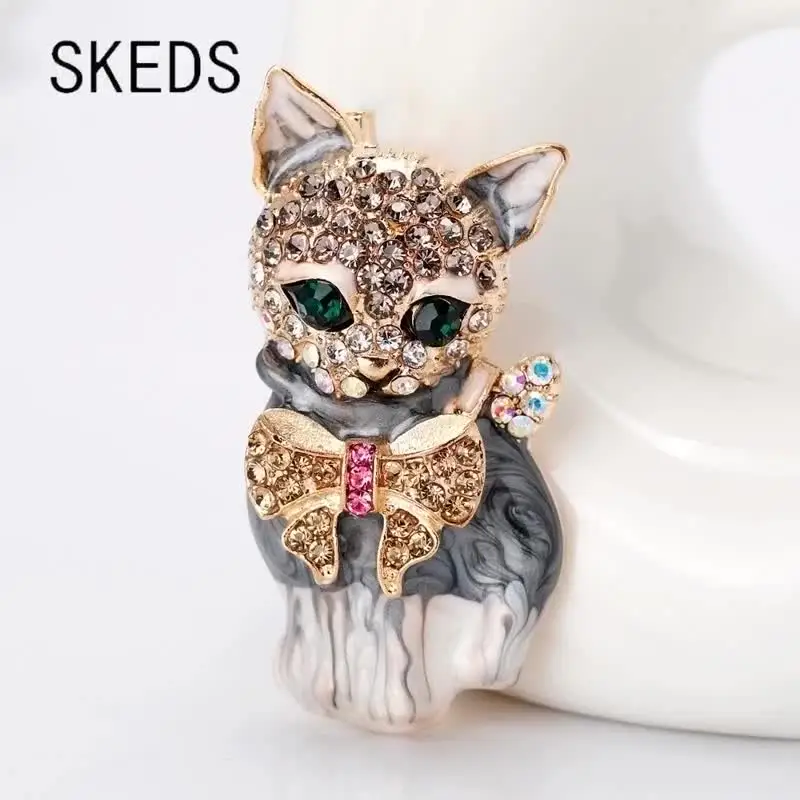 Broche Premier Designs Chat & Chaton Dorée Avec Strass – Bijou Animalier Fantaisie