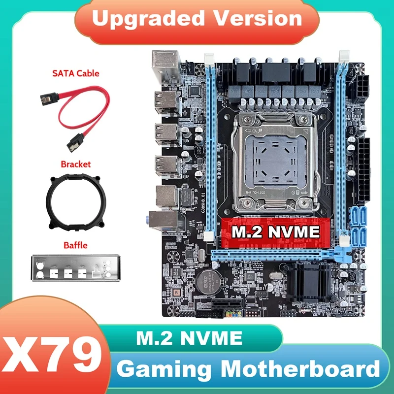 

X79 Motherboard V389+Baffle+SATA Cable+Bracket LGA2011 NVME Gigabit Card Support E5 2630 2650V2 CPU For CF LOL PUBG