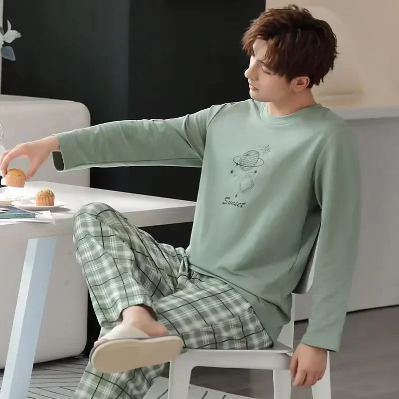 

Homewear Spring Men's Suit 2-piece Arrival Autumn Teen Pajamas Cotton Long-sleeved And Winter Striped New