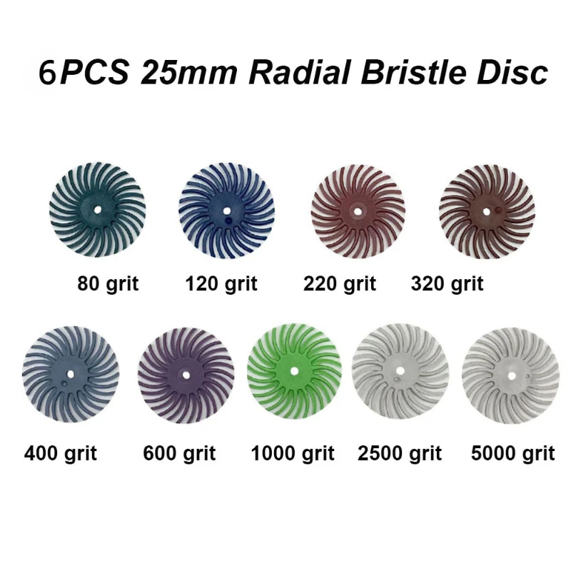 80-5000 그릿 25MM 레이디얼 브리슬 디스크 연마 브러시 2.35mm 샹크 연마 휠 (로터리 공구 액세서리용)