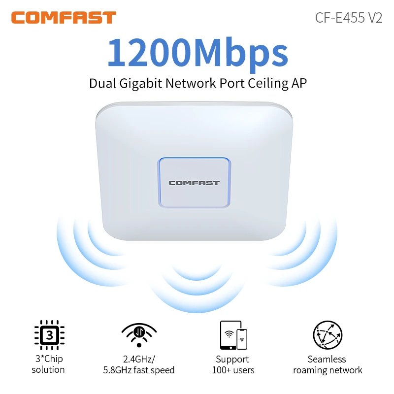 1200Mbps WiFi Ceiling AP 2.4G 5G Wi-Fi Signal Range Extender Seamless Roaming Wireless Access Point with Gigabit LAN 48V POE