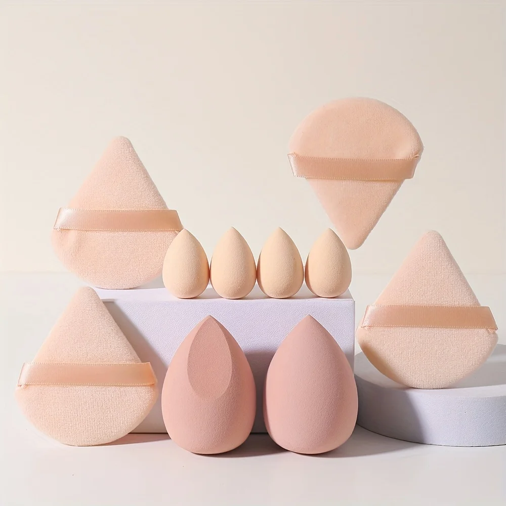 Makeup Sponge&Puff Combo Velour Powder Puffs Hydrophilic Blenders Dual-Use