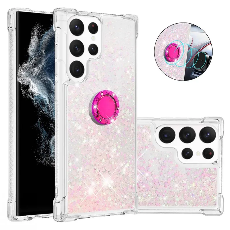 Shockproof Liquid Case For Samsung Galaxy S22 Ultra S21 Plus S20 FE A73 A53 A13 A52 A72 A32 A33 Quicksand Glitter Ring Cover silicone cover with s pen Cases For Samsung