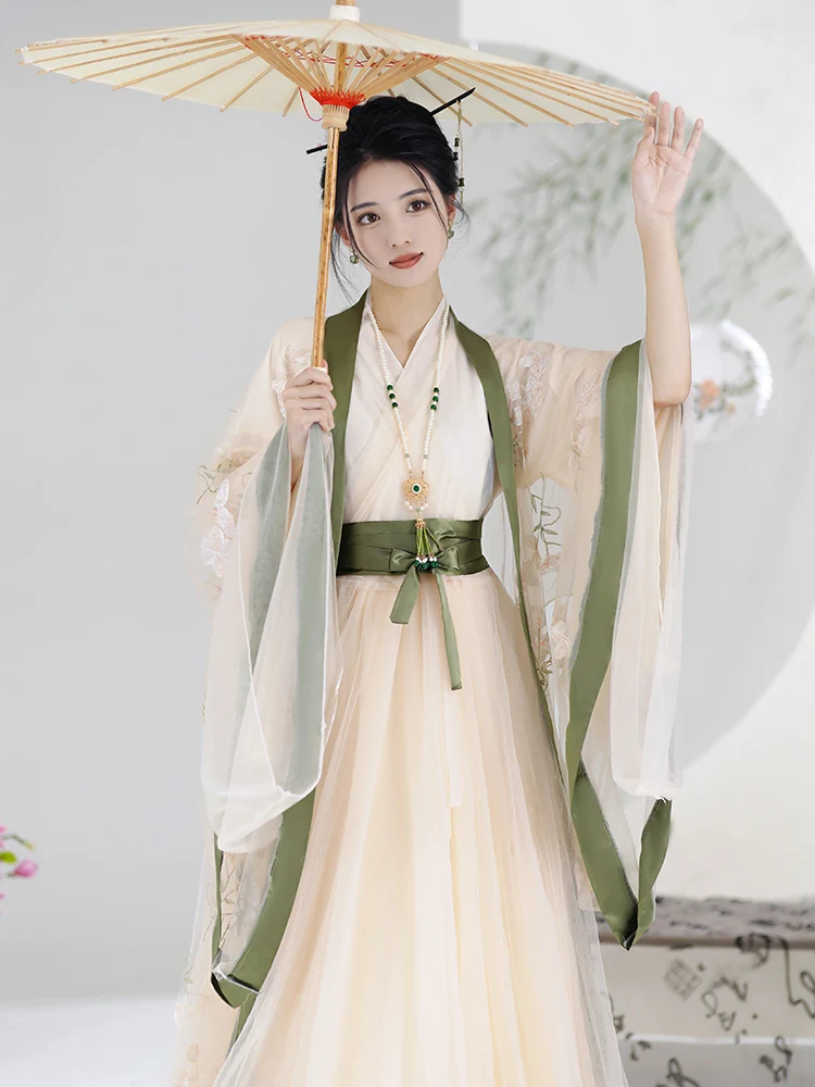 Women's Han Chinese Clothing Adult Cross Collar Super Fairy Ancient Style Wide Sleeve Skirt Suit