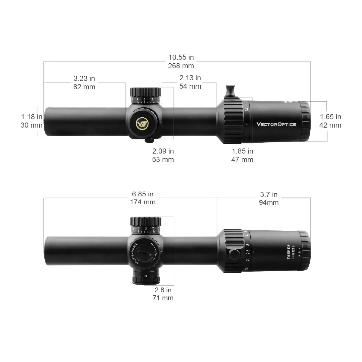 Tactical Magnifier Scope Rifle Scope Vector Optics Taurus 1-6x24 FFP Hunting Riflescope Tactical Optical Scope 1/5 Mil 6 Levels Red BDC For CQB AR .223 .308win