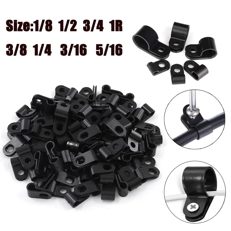 25PCS R형 나일론 케이블 클램프 블랙 케이블 클립 나일론 클램프 마운트 고..