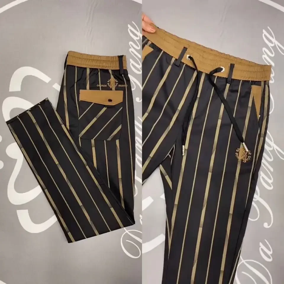 New Men's Vertical Stripe Embroidered Casual Pants are Beautiful, Versatile, and Casual Fashion