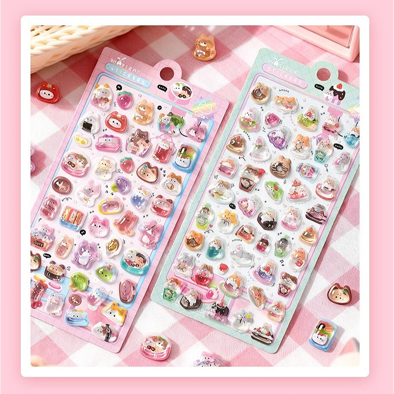 귀여운, 2026 새로운 3D 팬더 푸드 파티 릴리프 3D 크리스탈 스티커, 휴대폰 케이스 장식, 구카 장식 스티커