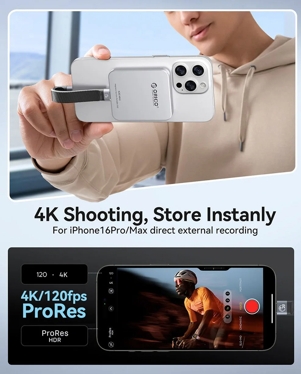 ORICO 20Gbps 마그네틱 PSSD 2TB 1T 512GB 휴대용 SSD 솔리드 스테이트 드라이브 2000MB/s 외장 하드 드라이브 4K 120fps for iPhone K20Mini
