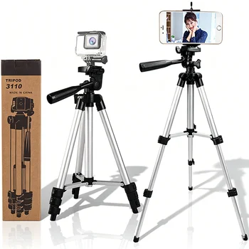 Treppiede Leggero e Portatile per Fotocamera con Altezza Regolabile e Clip Retrattile per Telefono, Ideale per Viaggi e Selfie