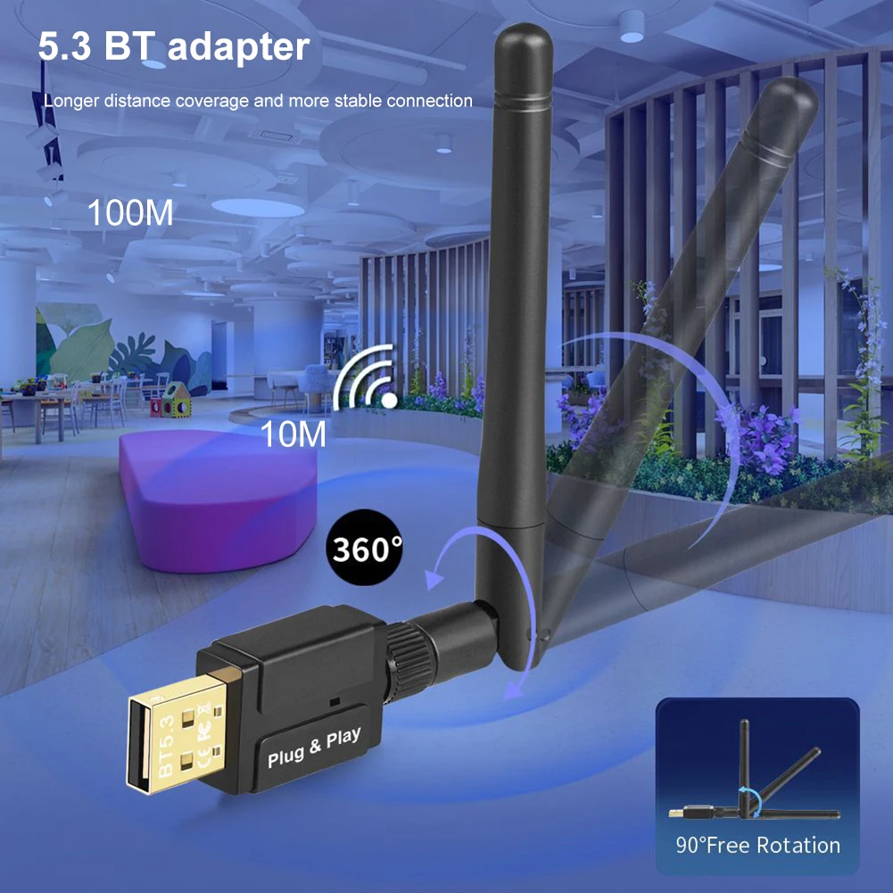 Wireless Adapter 100M Long Range Audio USB Receiver Transmitter 3Mbps Bluetooth 5.3 Dongle for Windows 7/win8.1/win10/11 bluetooth adapter bluetooth audio receiver bluetooth transceiver adapter audio adapter wireless usb adapter