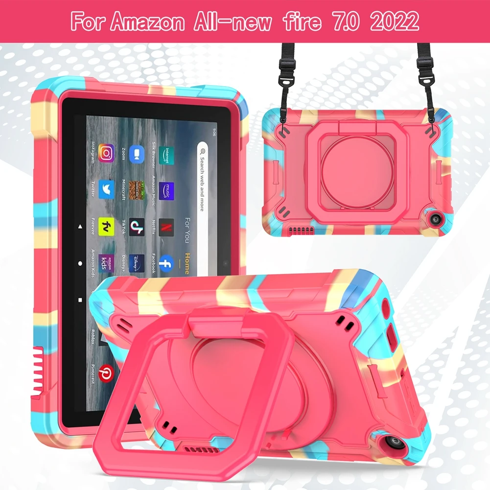 Cover Per Amazon-All-New Fire 7 2022 7.0 Pollici Full Body Heavy Duty Antiurto Hand Ring Stand Kids Tablets Case Fundas