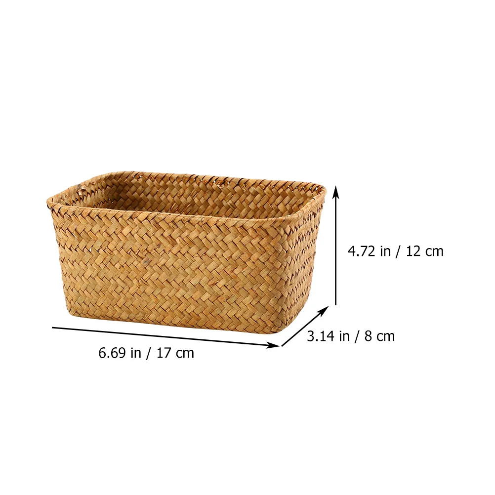 Seagrass Woven Basket, Small Storage Basket Rectangular 17x12cm, Orange