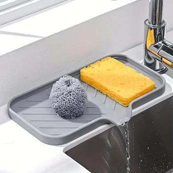 Tappetino per rubinetto in silicone Vassoio per lavello da cucina Dispenser di sapone Spugna Tappetino di scarico Lavello Tappetino per asciugare gli schizzi Vassoio portaoggetti da appoggio Vassoio per sapone 1