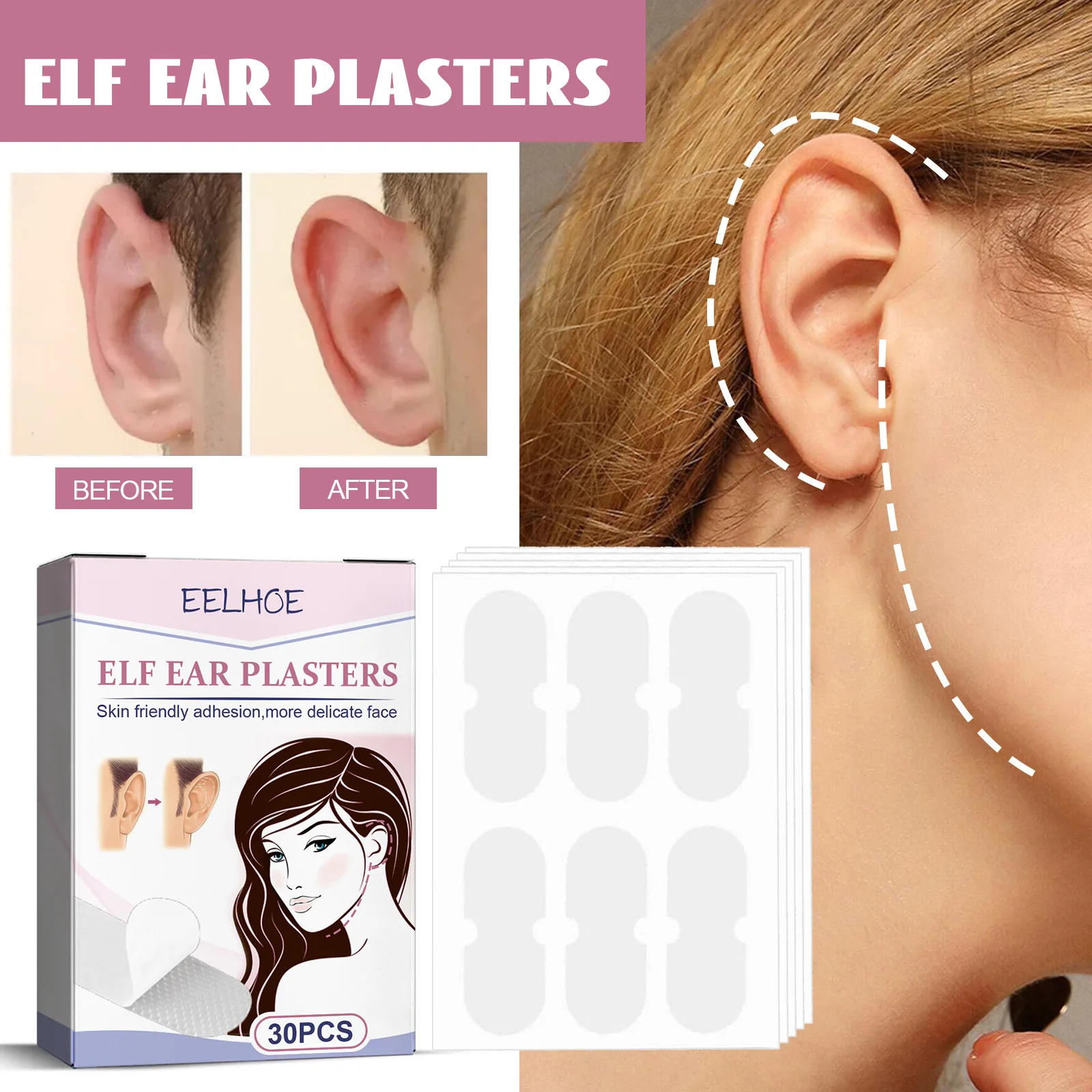 

30pcs Elf Ear Stickers Veneer Ears Invisible Ear Correction Vertical Ear Sticker Waterproof Ear Stereotypes V-Face Stickers