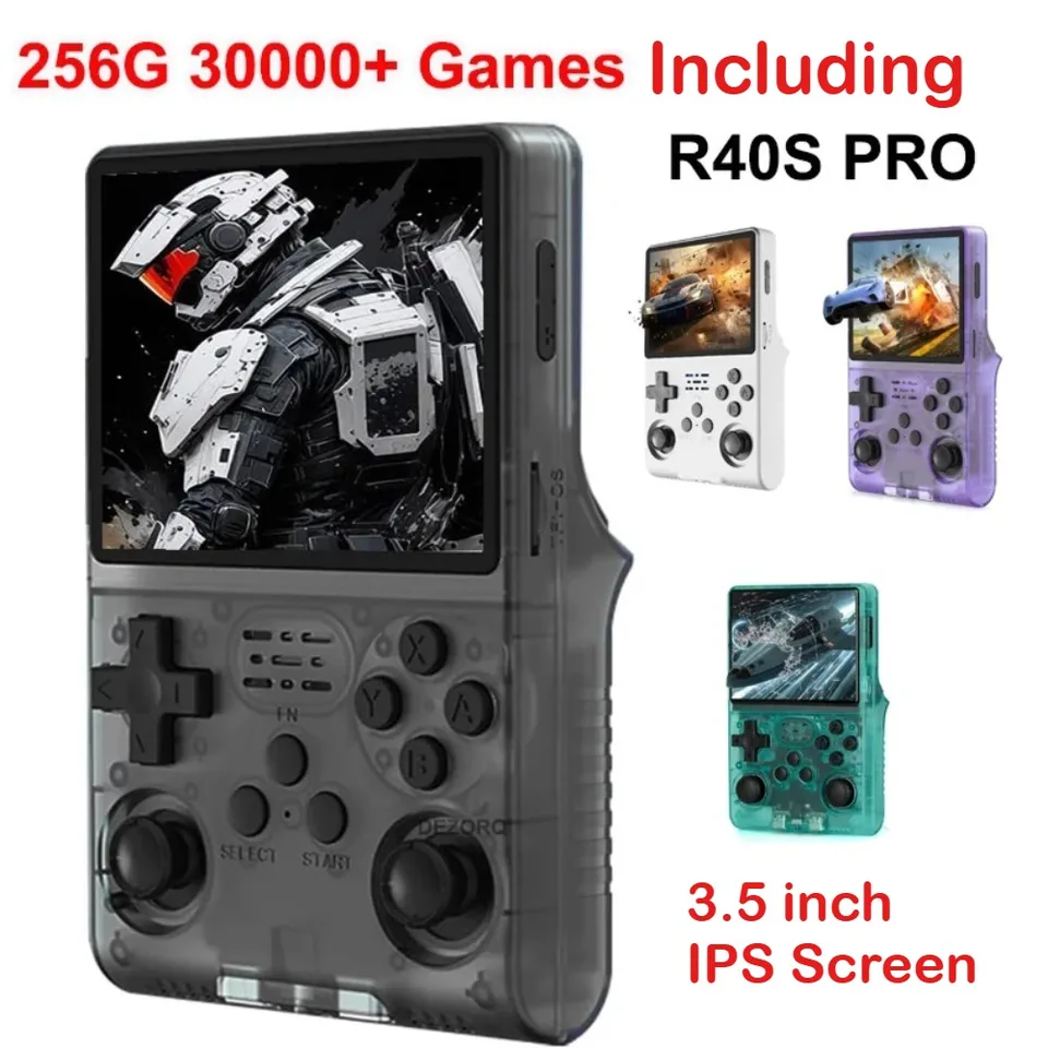 R40S Pro Retro Gaming Console 3.5-Inch IPS Screen,30000+ HD Games Handheld Game Console,3800mAh Rechargeable With 256GB_voghion.com