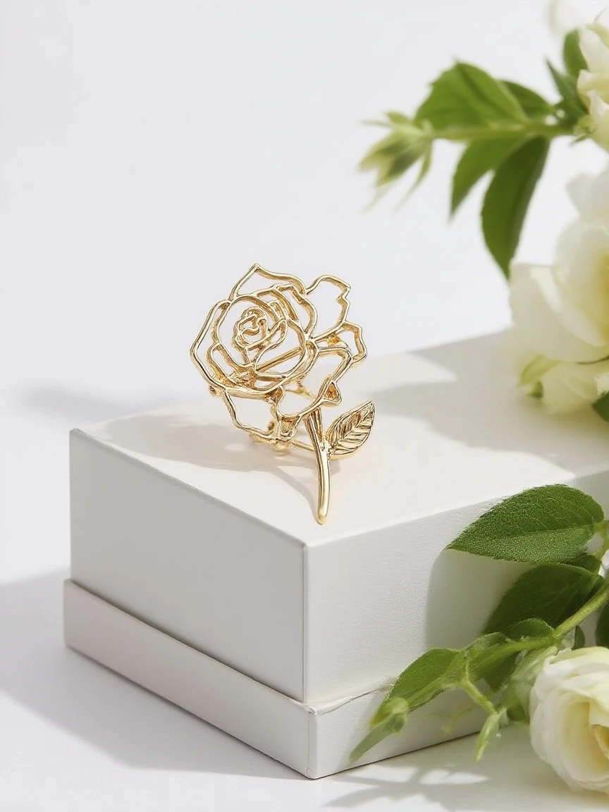 Elegant Gold Rose Design Versatile Fashion Brooch Accessory
