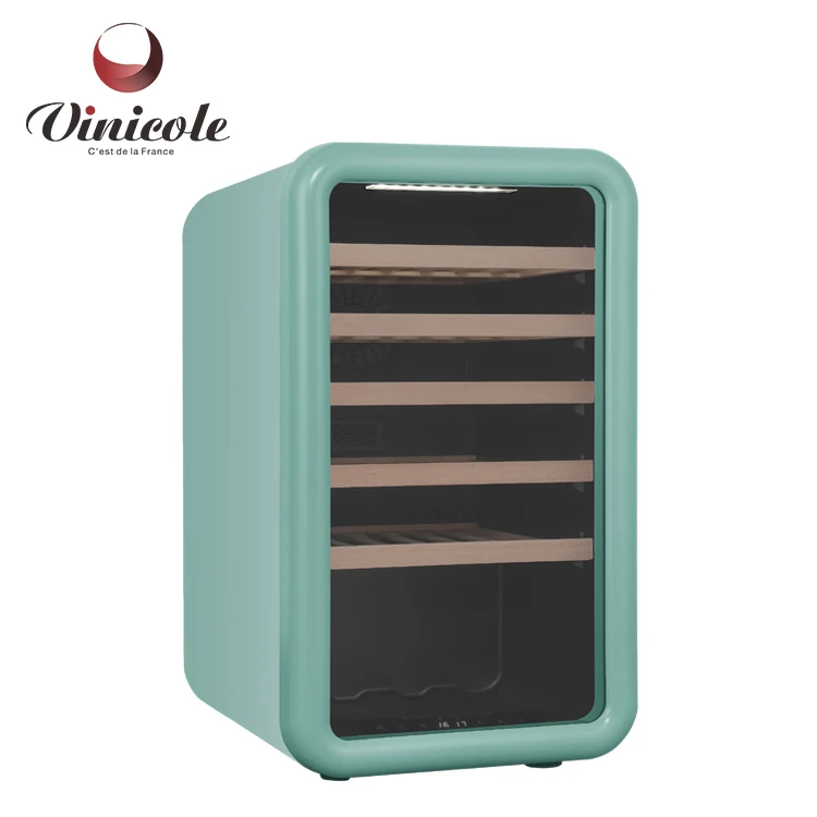 Glass Door Wine Cooler Freezer Household Champagne Durable Retro Compressor Table Wine Refrigerator With Beech Wooden Shelf