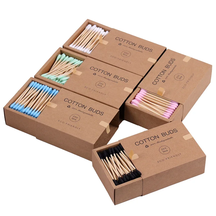 Cotton Swabs 200PCS/Box Double Head Cotton Swab Women Makeup Cotton Bamboo Sticks Ears Cleaning Health Care Cleaning Tool