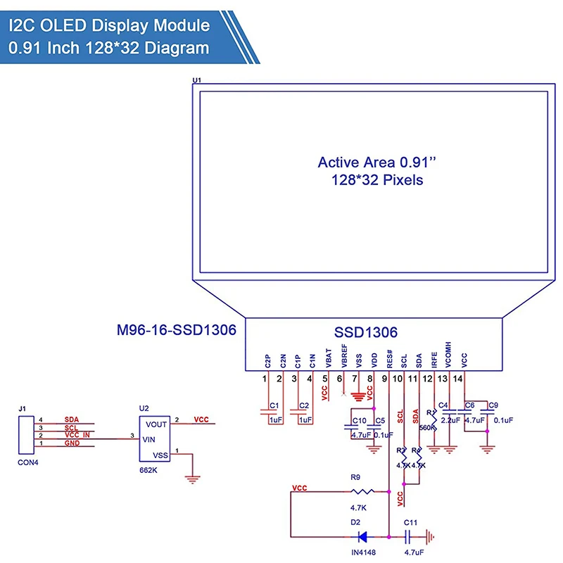 5  I2C ÷  0.91 ġ I2C SSD1306 OLED ÷  Ķ I2C OLED ũ ̹ DC 3.3V-5V