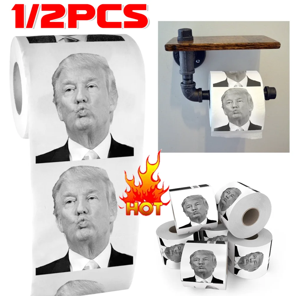 1/2PCS Donald Trump Roll Tissue Joke Fun Toilet Paper Non-fading Nontoxic Bathroom Paper Prank Creative Toilet Roll Tissue