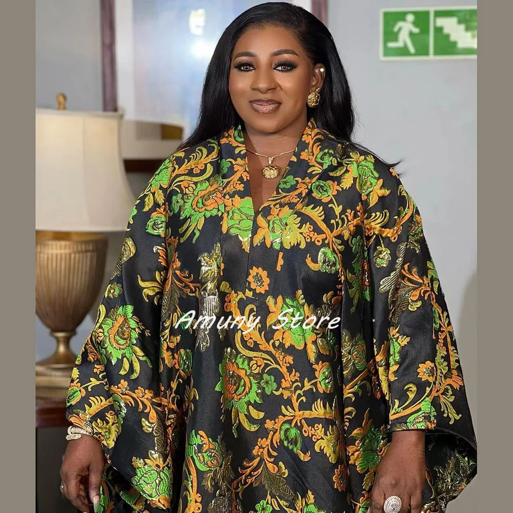 

African-American Dress BOUBOU Deep V-Neck Expensive Jacquard Fabric