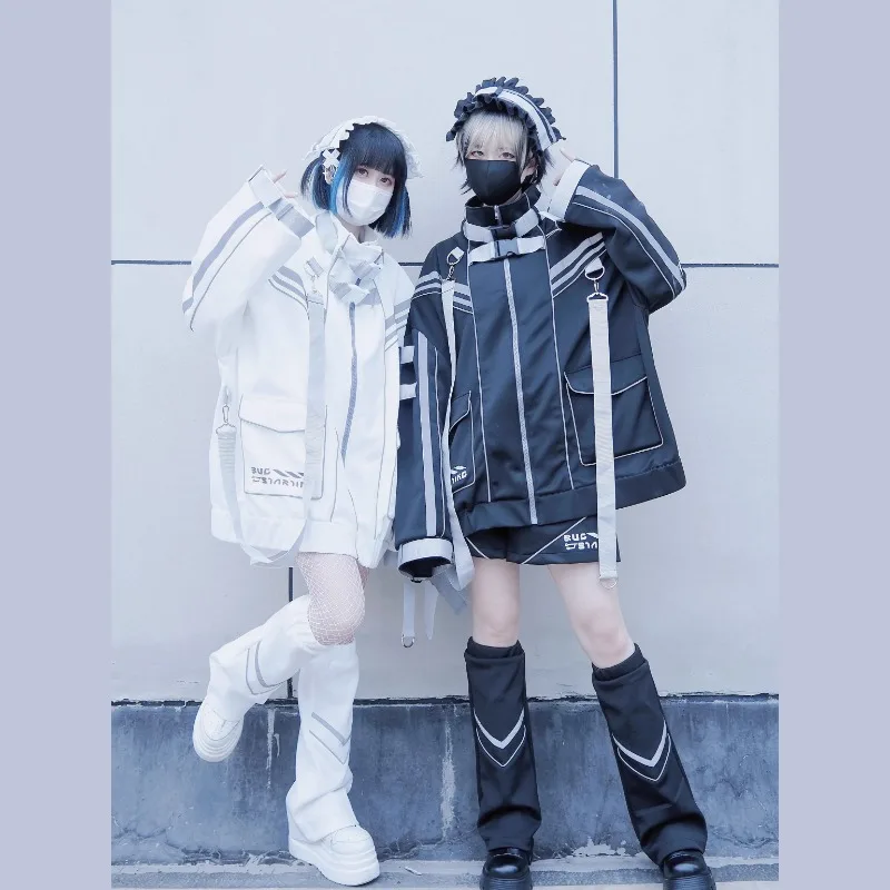 Japanese Rojita Style Design Punk Functional Wind Sportswear Coat Mine Couple Sub-Reflective Long Sleeved Jacket Shorts Female