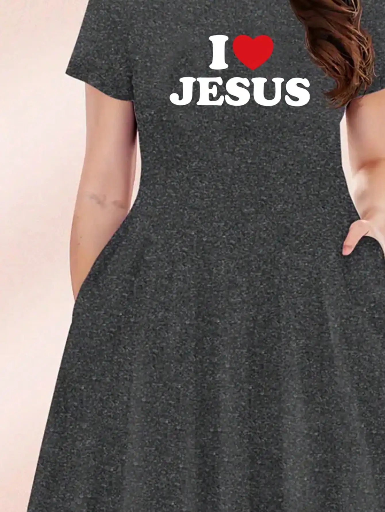Casual Short Sleeve Heather Grey Christian Faith Skater Dress for Women S6e07f98e70e64ce693e8f0a0946f0e38T