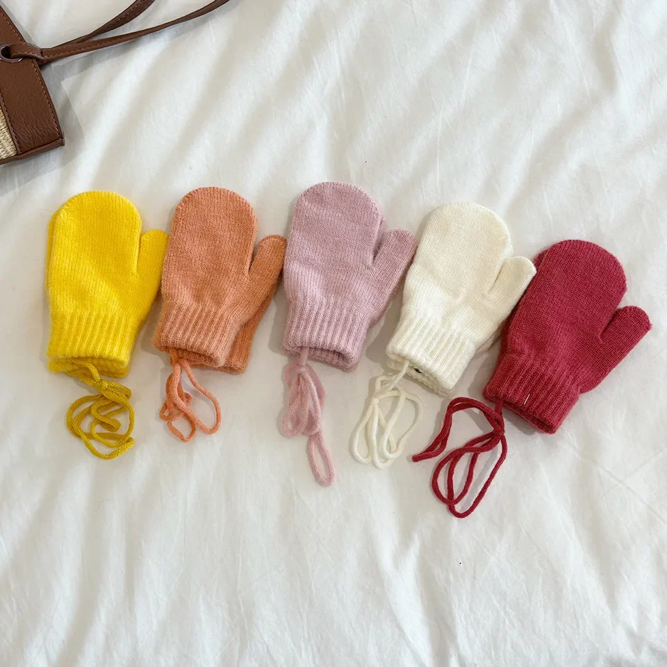 Wool Baby Winter Gloves Candy Color Halter Kids Mittens for Children Girls Boys Accessories Warm Knitted Kids Gloves 1-4Y 5