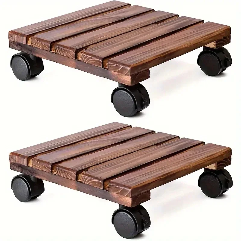 Solid wood thickened movable flower stand flower holder bonsai pot tray roller base stand with universal wheels