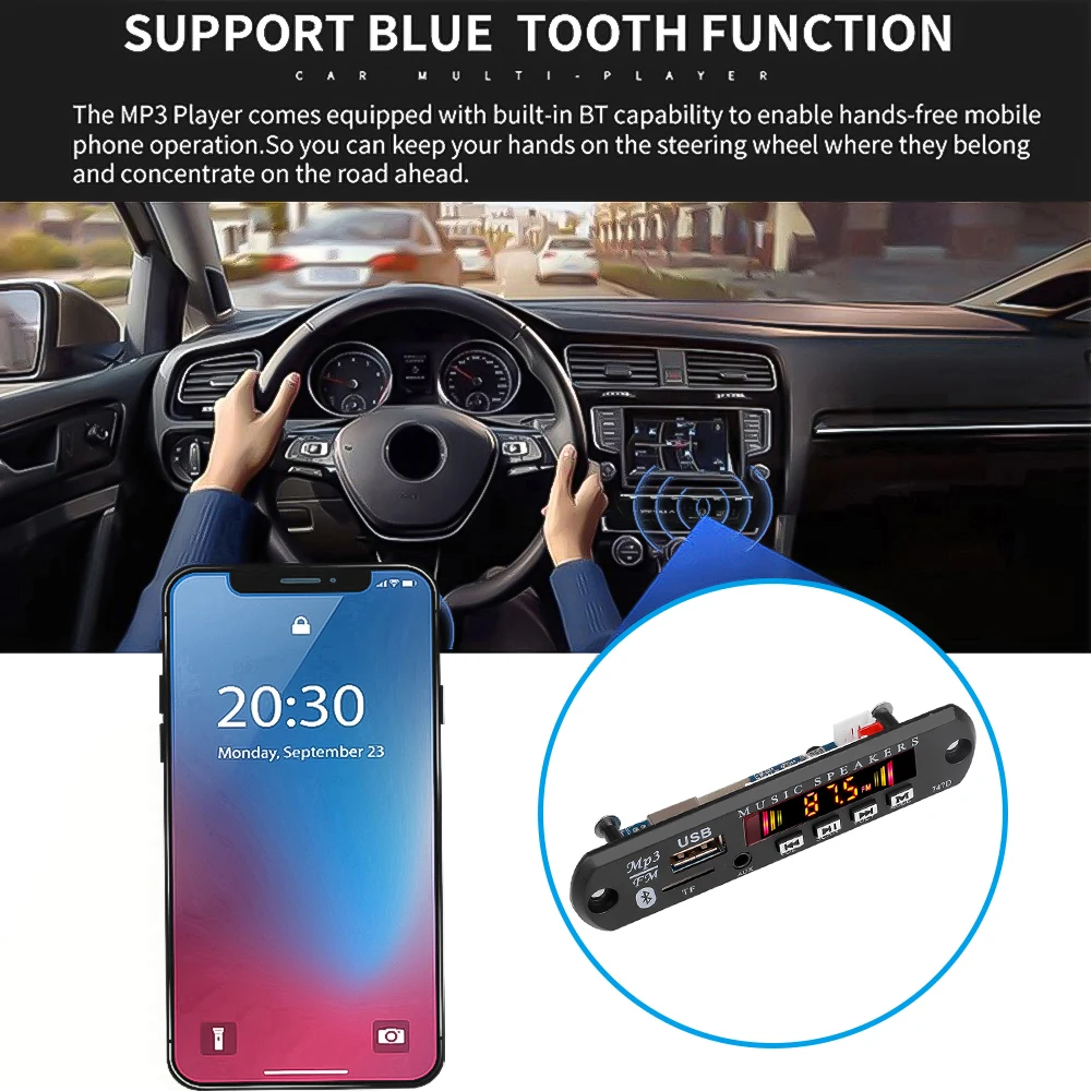 Bluetooth 5.0 MP3 Decoder Board DC 9V-12V FM Radio Module Wireless Car Music Player Support USB AUX TF Card Car Kit mp3 music player car music player car multimedia player car radio player car radio