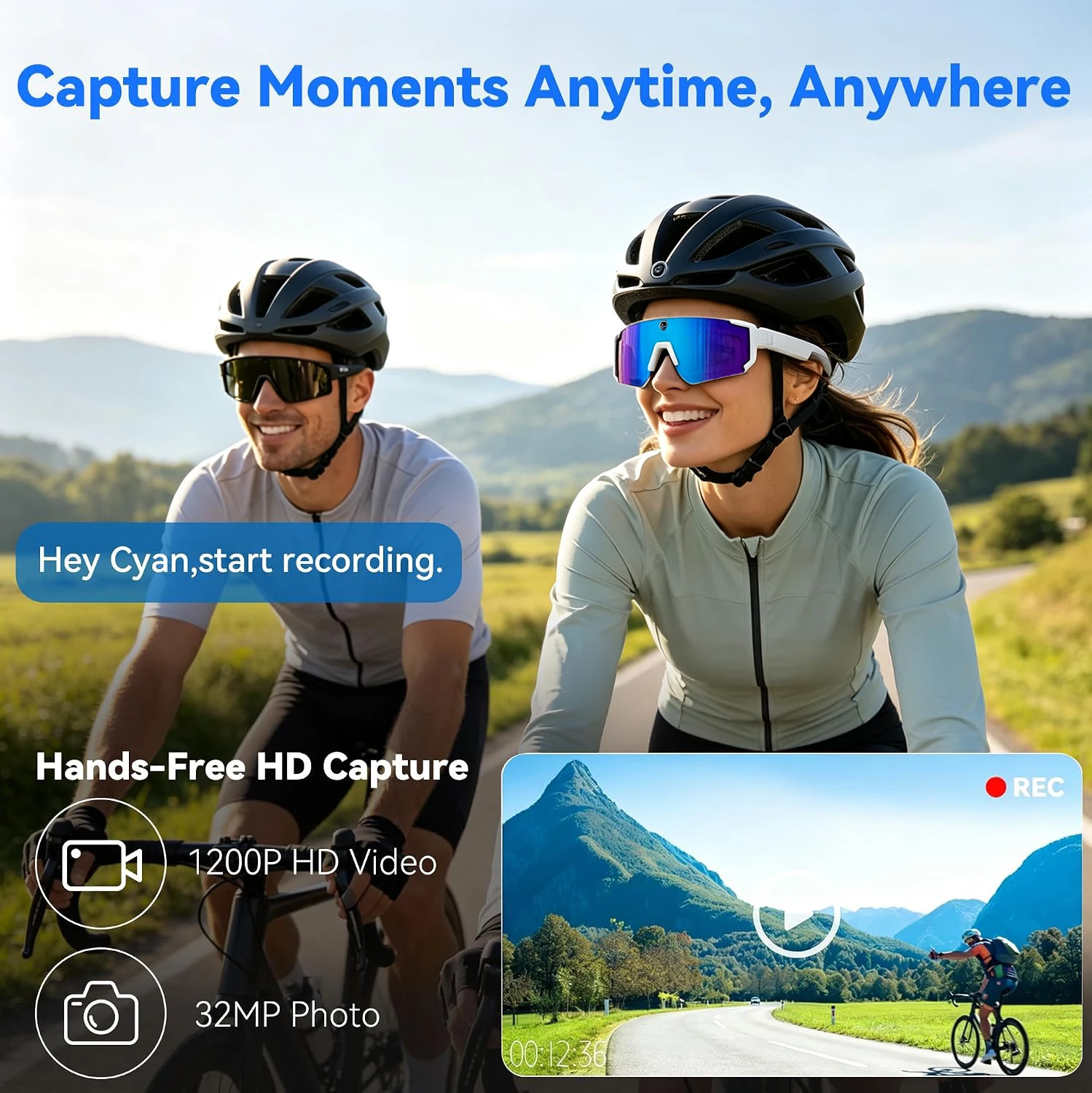 Nuovi Occhiali Smart AI per Ciclismo Outdoor 2026 con Fotocamera Video 1200P, Assistente AI ChatGPT, Traduzione Vocale 32GB, Occhiali da Sole Uomo - immagine 2