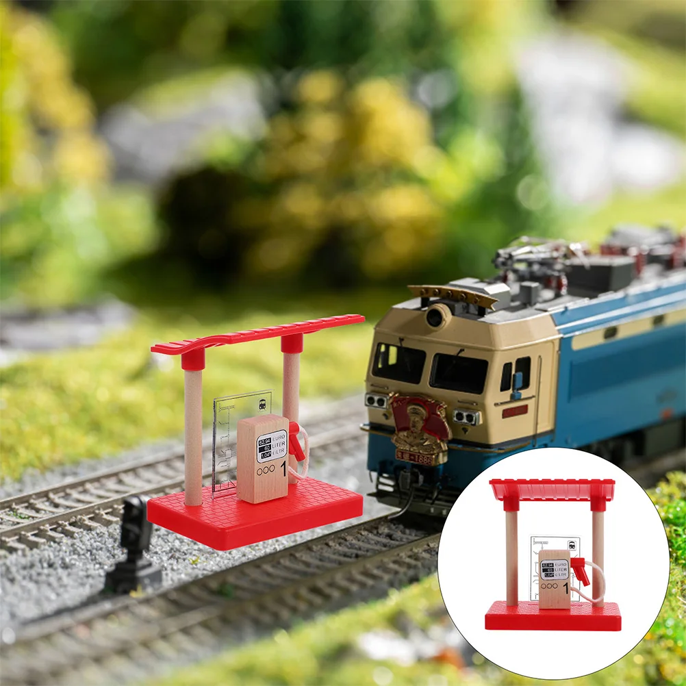 Train Track Accessories DIY Road Block Plaything Kit Toy Prop Gas Station Assembly Sand Table Ornament Plastic Wood Decor Child