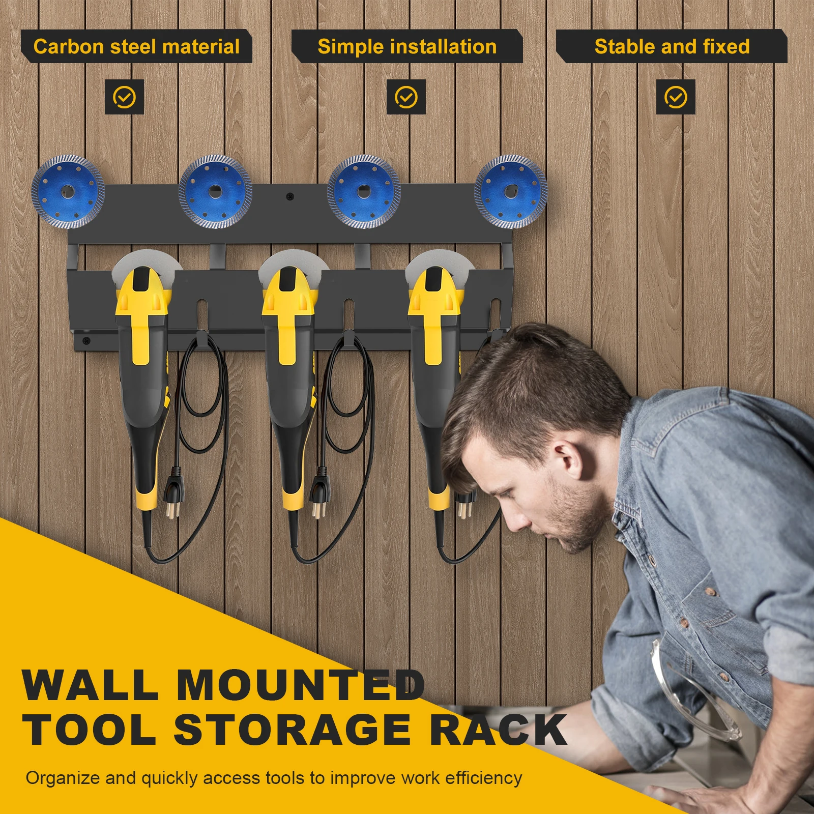 Angle Grinder Storage Rack Versatile Wall Mounted Tool Holder with Cutting Disc Hook Cutters Polishers Organizer Bracket
