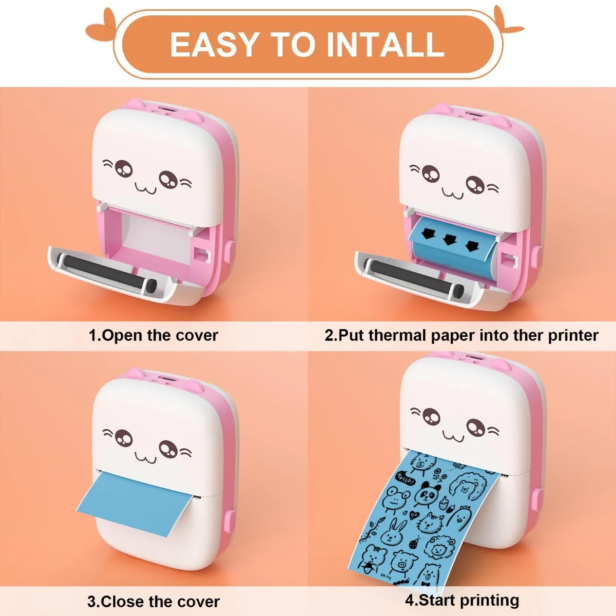 Thermal Paper Self-Adhesive Sticker Paper for Mini Thermal Pocket Printer,Black on Orange/Purple/Green 57mm x 3m,30mm Diameter