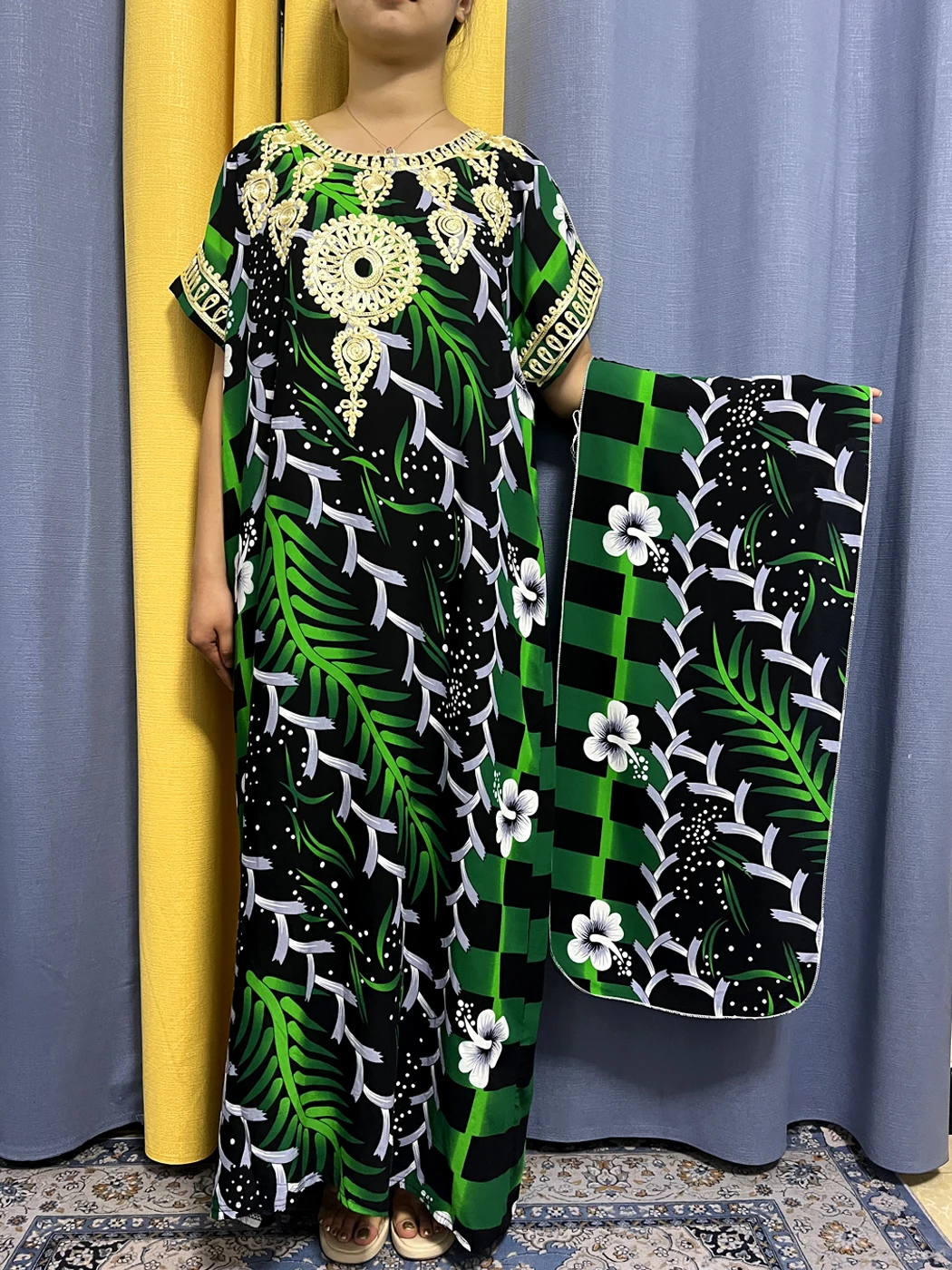 

Abayas For Women Muslim New Print Floral Cotton Traditional Kanga Clothing Loose Femme Robe African Ngeria Dresses With Turban