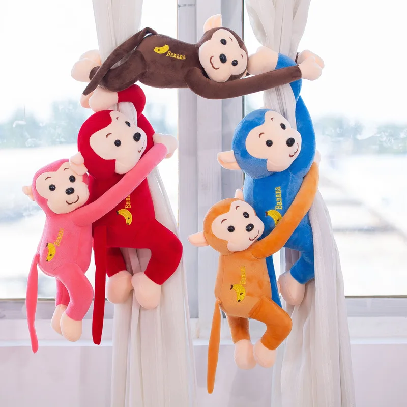 Animal Little Monkey Long Arm Monkey Plush Toy Puppy Monkey Can Call Banana Monkey Curtain Monkey Doll Cartoon Grab Machine Baby animal shower curtain frog shadow silhouette on the banana tree leaf in tropical lands jungle games graphic cloth fa