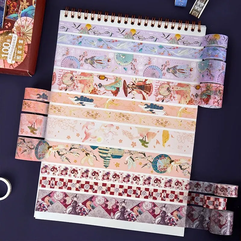 100 Rolls/set Washi Tape Ancient Aristocratic Style Crane Pattern DIY Decoration Materials Children's Gifts 4