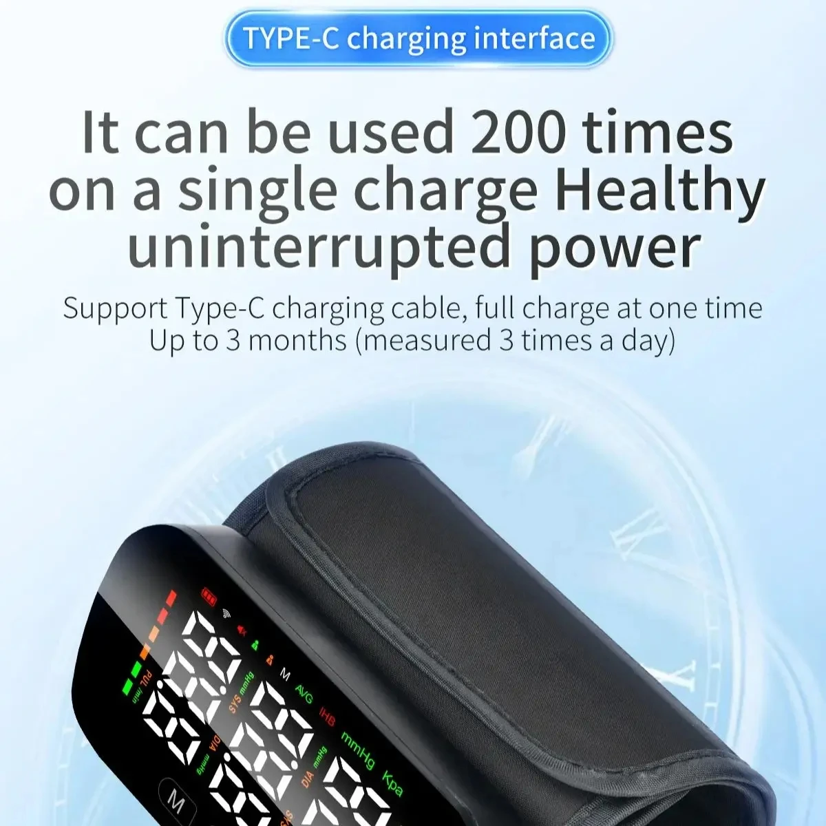 Wifi Arm Integrated Blood Pressure Monitor LCD Large Display Screen Voice Broadcast YTYPE-C Charging Interface Electronic