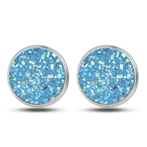 Pairs Colorful Drusy Resin Cabochon Stud Earrings Round Shape Piercing for Women Earrings Set Fashion Jewelry Party Gift
