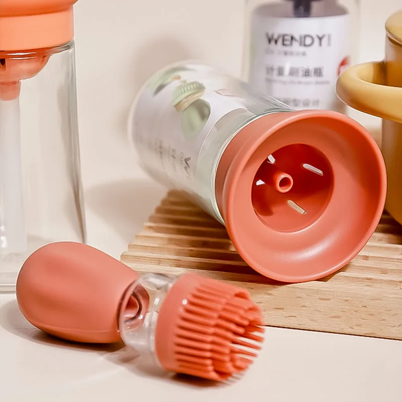 Oil Sprayer Oil Bottle Oil Bottle Brush Oil Brush Silicone Basting Brush 150ml Baking Oil Bottle Silicone Glass Oil Container With Brush Barbecue Spray Bottle Dispenser For Kitchen BBQ