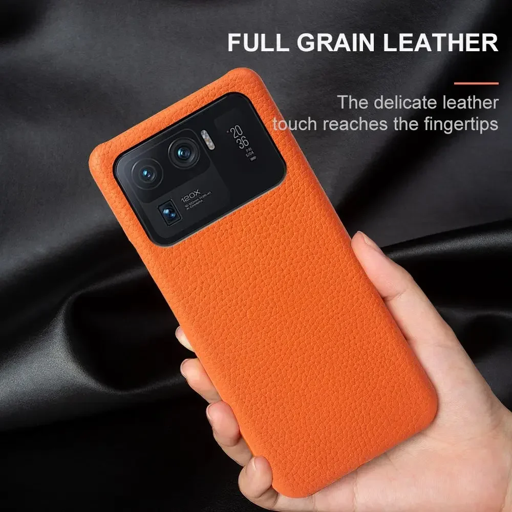 Premium Genuine Leather Business Phone Case with Lychee Texture - Shockproof Protective Cover