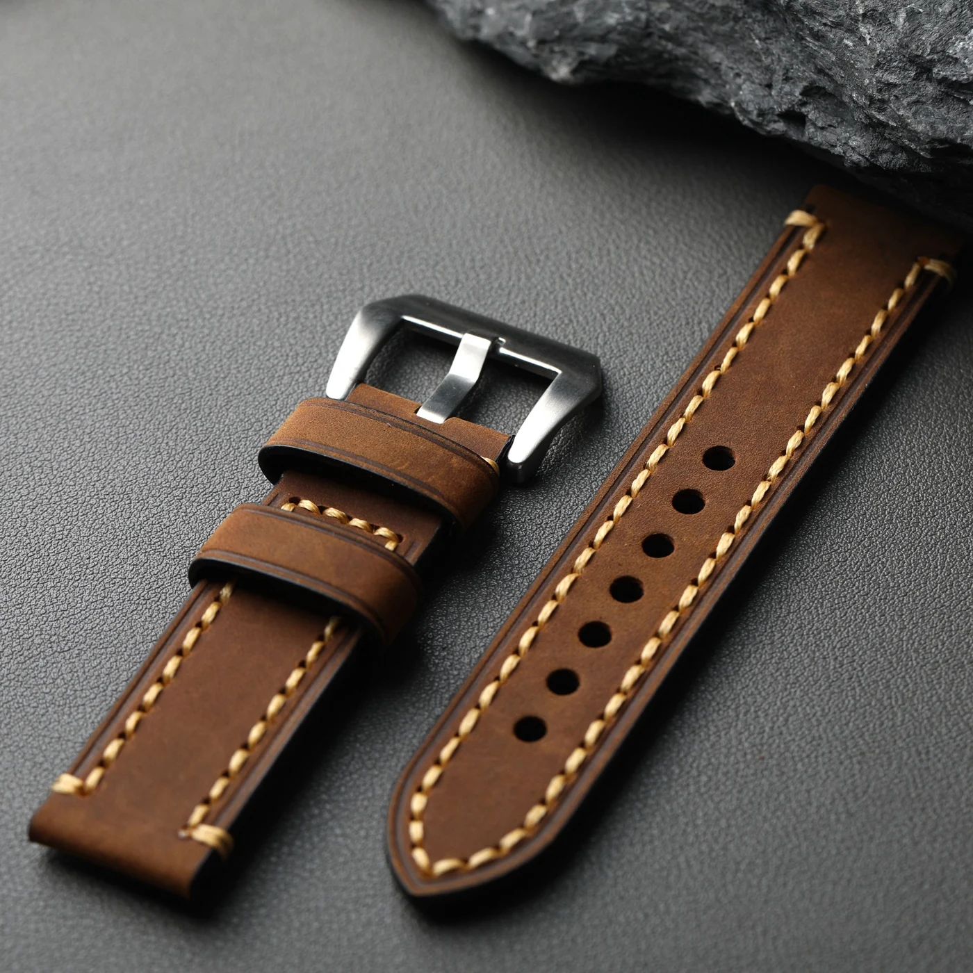 Handmade Vintage Mad Horse Leather Strap - Genuine Cowhide in Brown, Black, or Grey