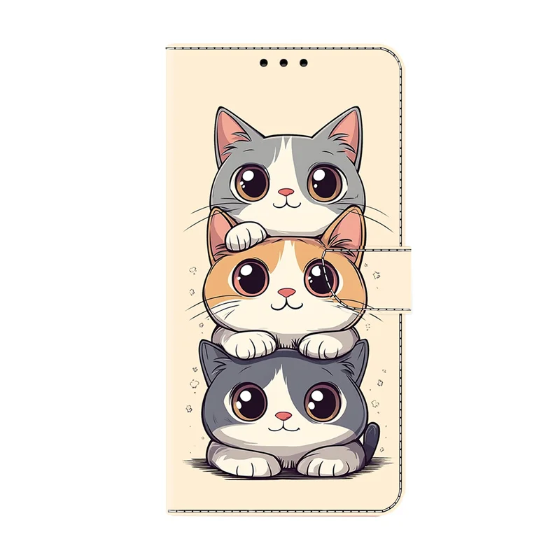 Cute Cat Paint Wallet Stand Phone Case - Etui with Cover